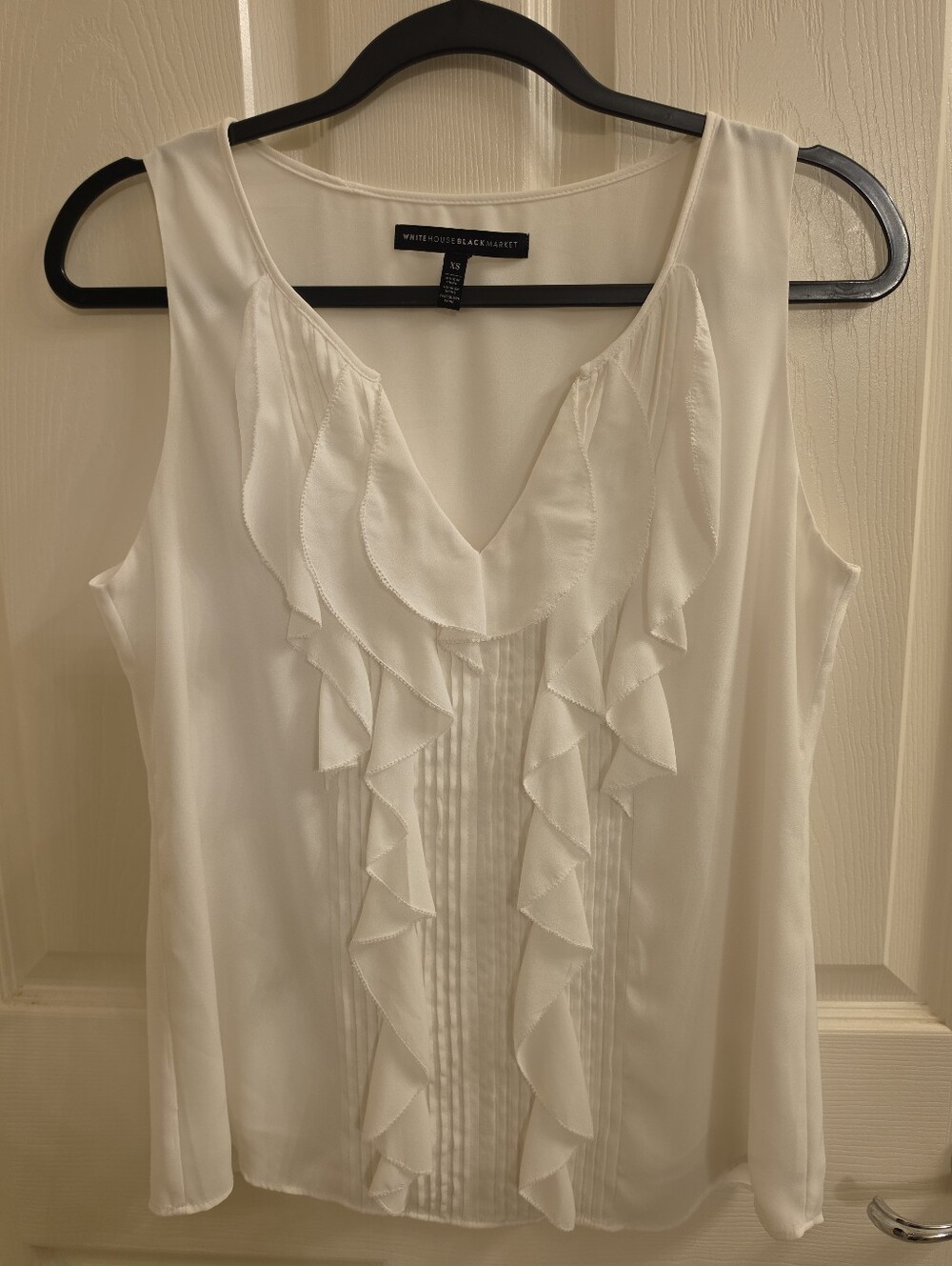 White House Black Market White Ruffle Pintuck Blouse Top XS